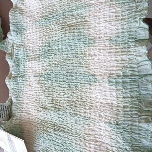 Ananta New With Tags Green and White Smocked Top Size L/ XL